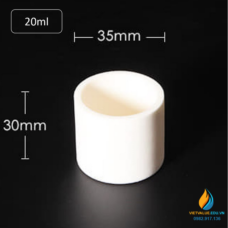 Cốc nhôm oxit Al2O3 tinh khiết hơn 99%, chịu nhiệt độ hơn 1600 độ C nung mẫu 20ml