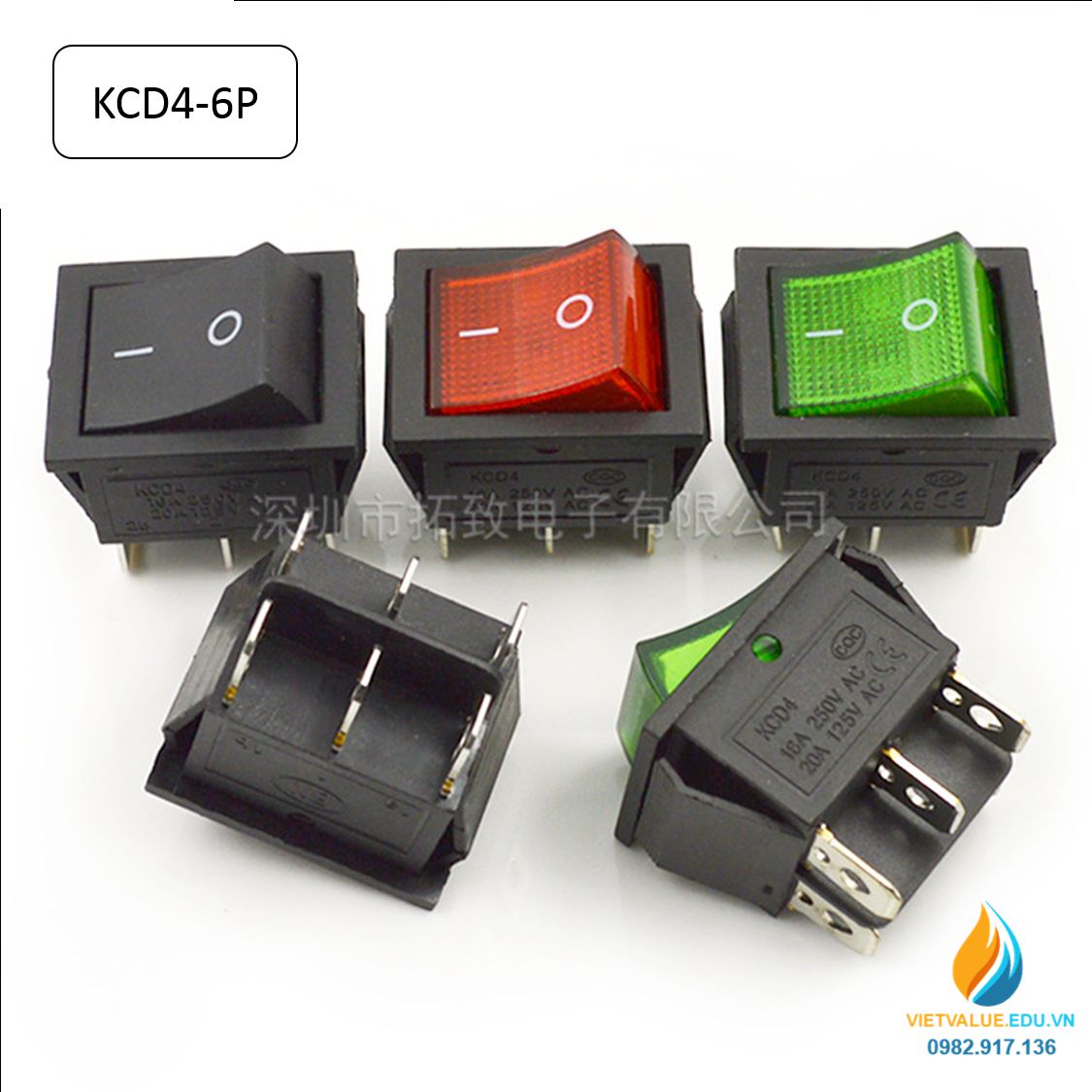 Công tắc bập bênh KCD4-6P ráp mạch điện cường độ định mức 16A điện áp 250VAC