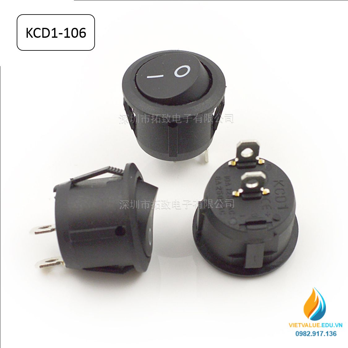 Công tắc Rocker tròn KCD1-106 hai chân cắm, thông số  6A, điện áp 250V  dạng tròn