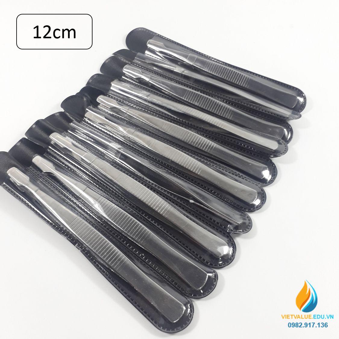 Nhíp gắp phòng thí nghiệm đầu tù không mấu, dài 12cm, inox không gỉ