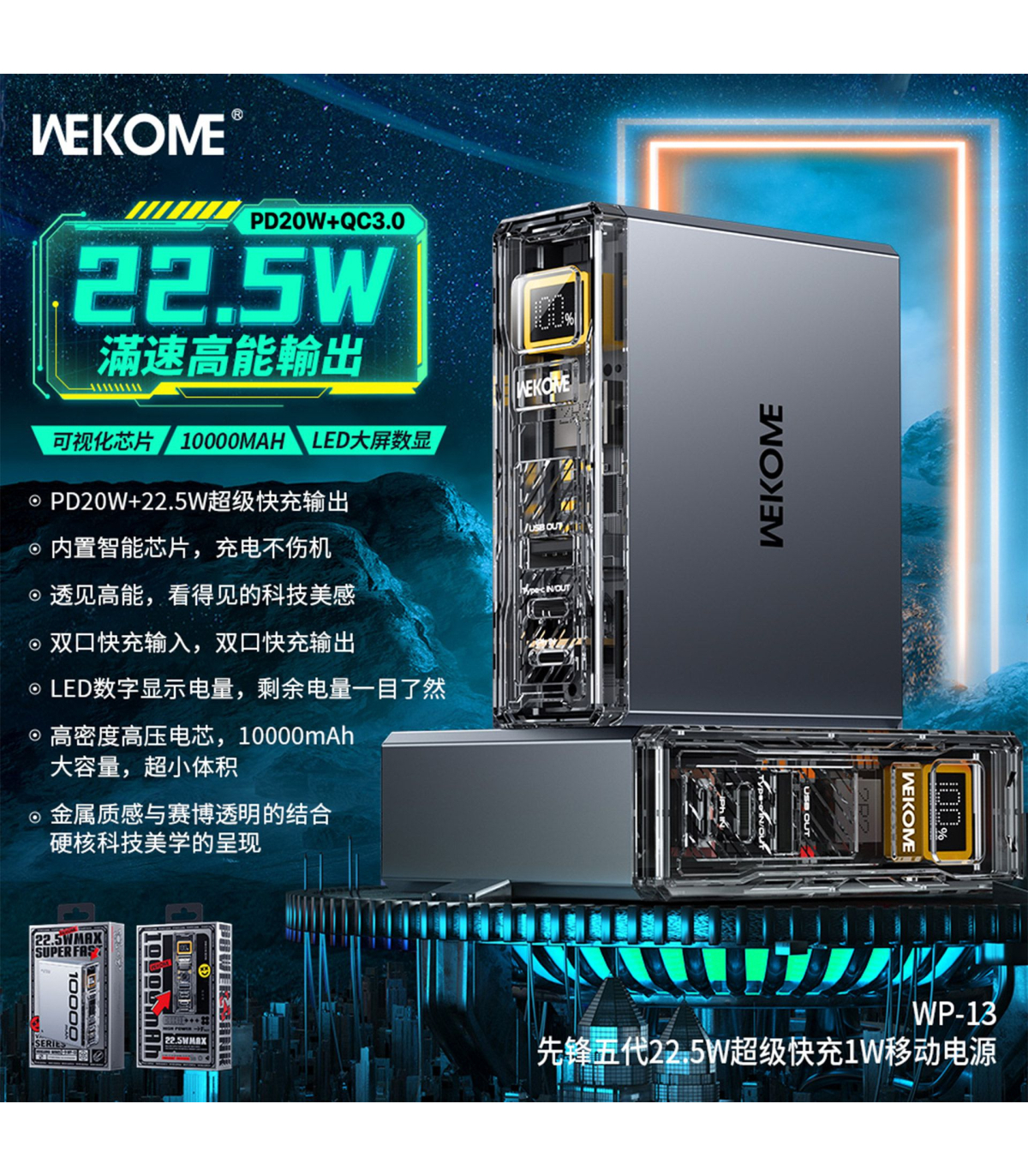 Pin Dự Phòng 10.000Mah Wekome WP-13 CHÍNH HÃNG