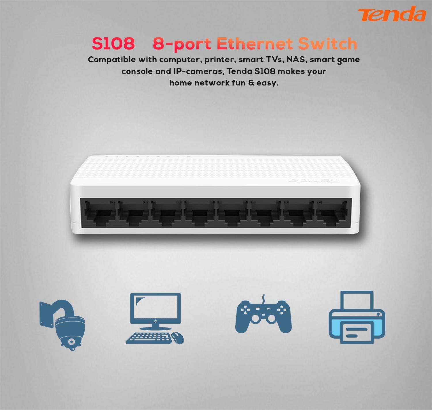 Switch Tenda S108 8-Port (100Mbps) chính hãng