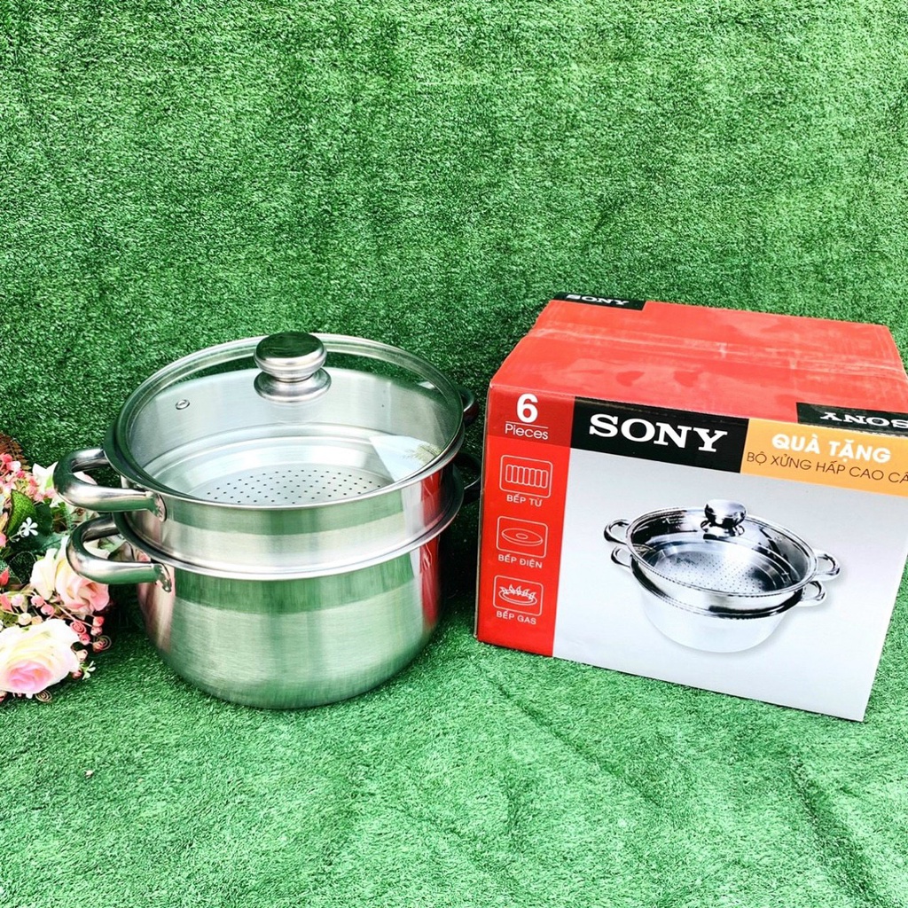Bộ Nồi Hấp Sony 2 Tầng 26cm Mặt Kính