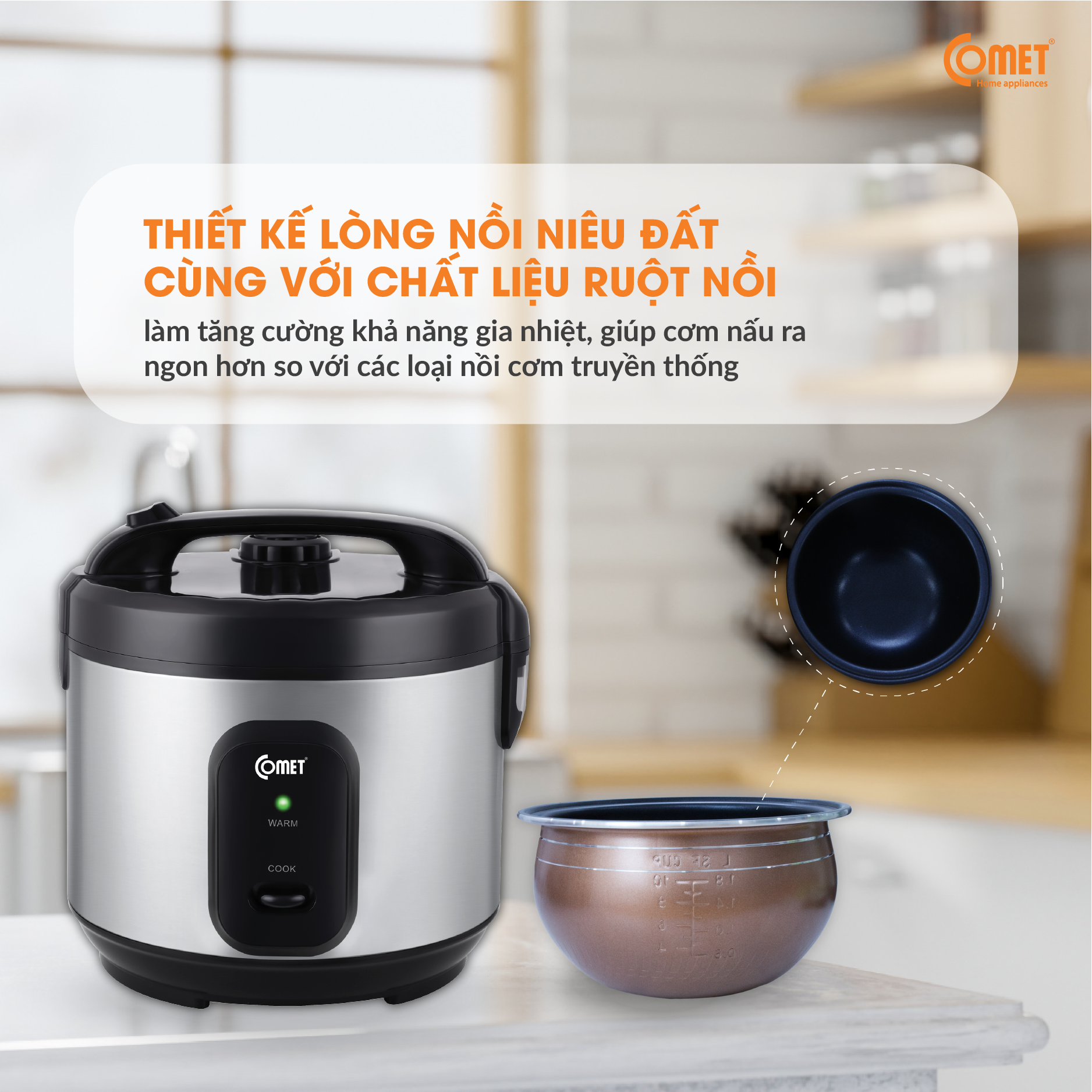 Nồi Cơm Điện Comet 1.8 lít CM-8068 Chính Hãng