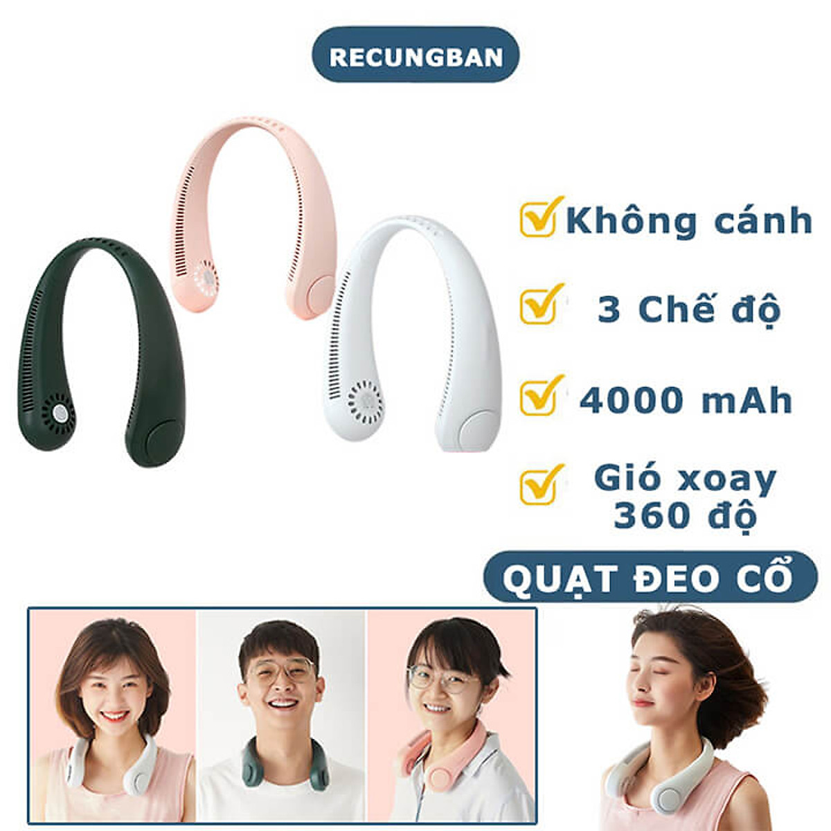 Quạt Đeo Cổ mini ( Không Cánh ) 360 độ