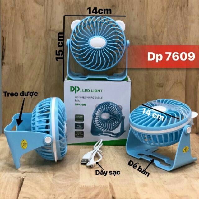 Quạt Sạc Tích Điện DP-7609 Để Bàn