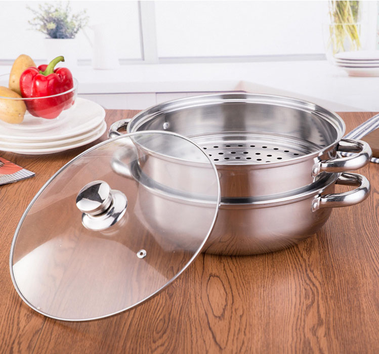 Bộ Nồi Hấp 2 Tầng inox Nắp Mặt Kính