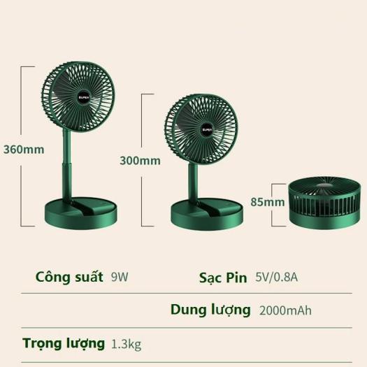 Quạt Sạc Super FS-21 Để Bàn Gấp Gọn