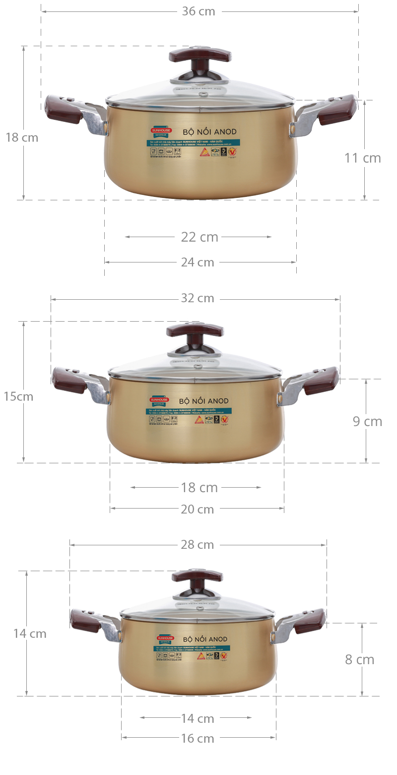 Bộ Nồi 3 Món Sunhose SH6634 ( 16-20-24cm )