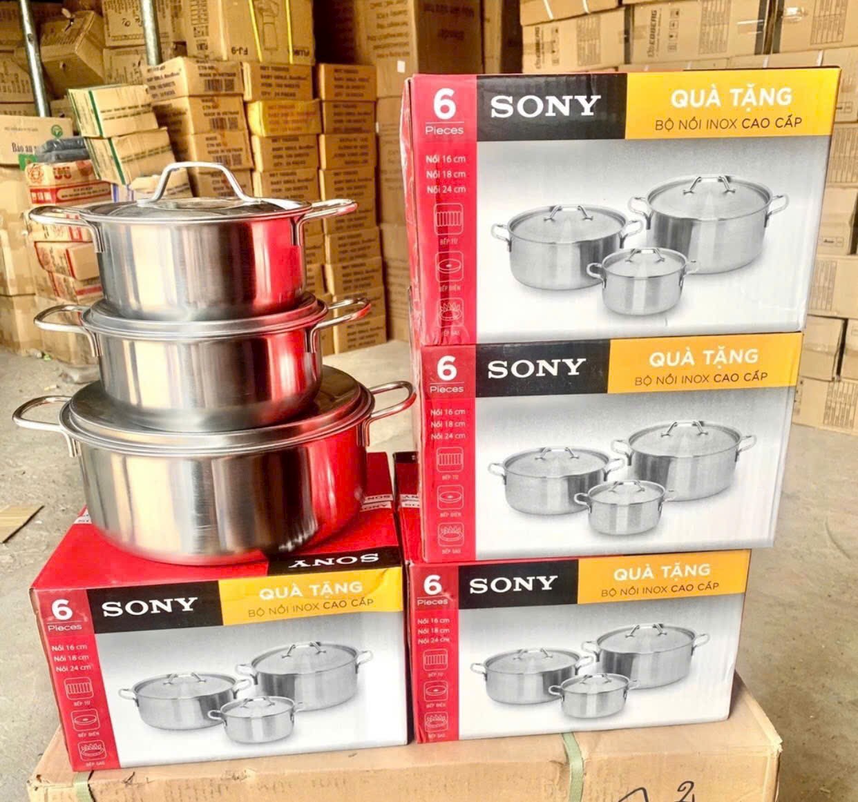 Bộ 3 Nồi Sony inox Cao Cấp ( Size:16-18-24cm )