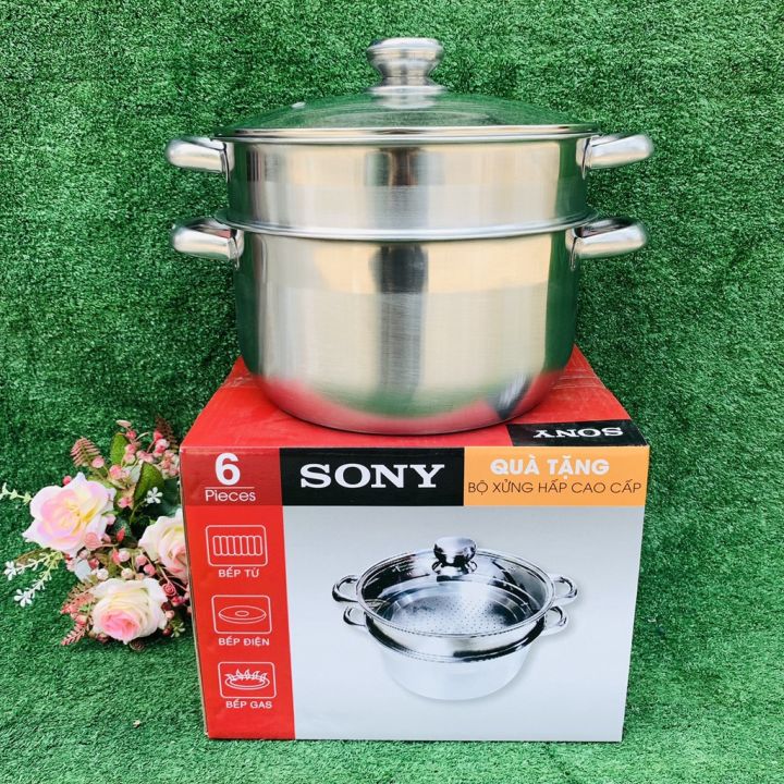 Bộ Nồi Hấp Sony 2 Tầng 26cm Mặt Kính
