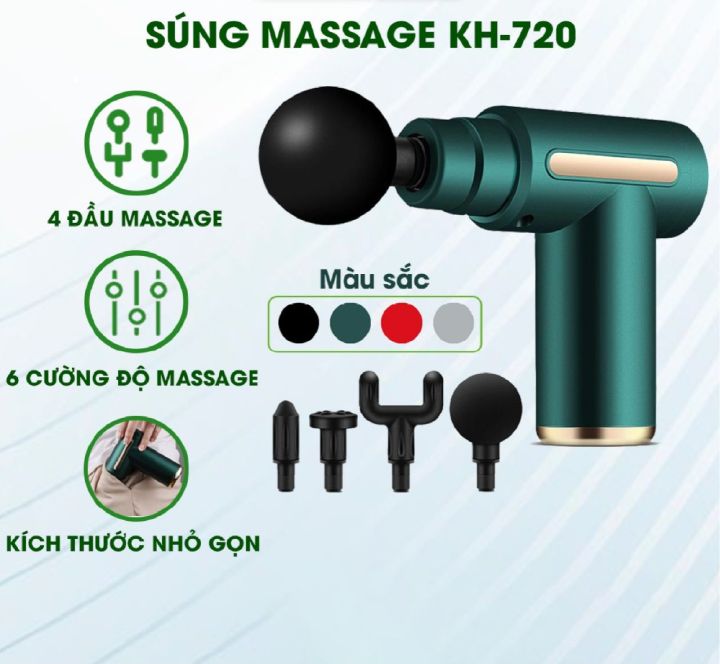 Máy Massage Gun KH-720 Cổ Đồng 6 chế độ ( 4 đầu )