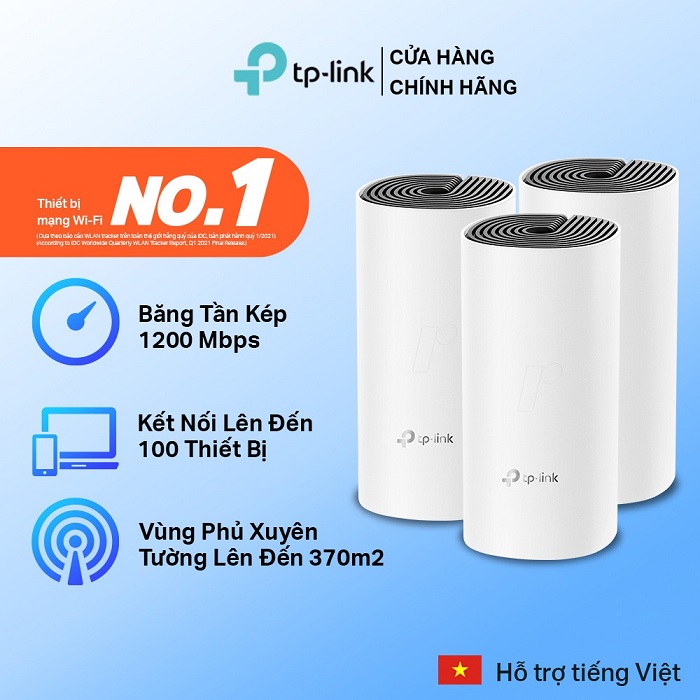 DECO E4 V2 (3 pack). Hệ thống Wi-Fi Mesh TPlink AC1200
