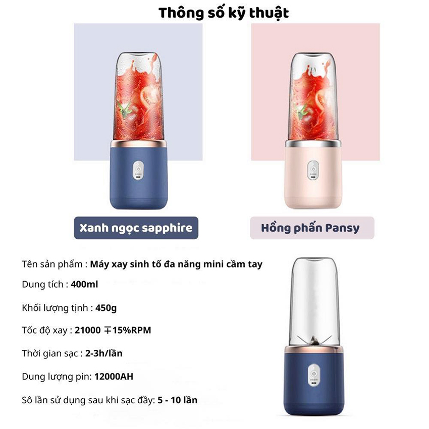 Máy Xay Sinh Tố Chigo ( 2 cối ) Đa Năng Pin Sạc