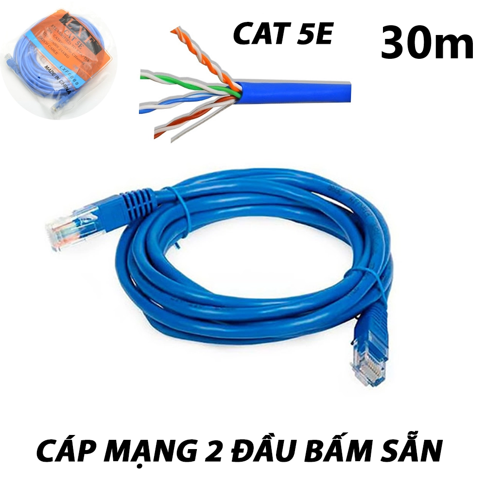 CABLE Mạng Lan 5E Bấm Sẵn 2 Đầu 1.5m,3m,5m,10m,15m,20m,25m,30m