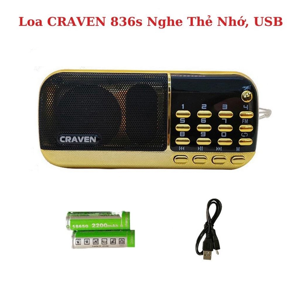 Loa Đài Craven CR-836s Nghe Thẻ Nhớ, USB, FM, Pin Siêu Trâu