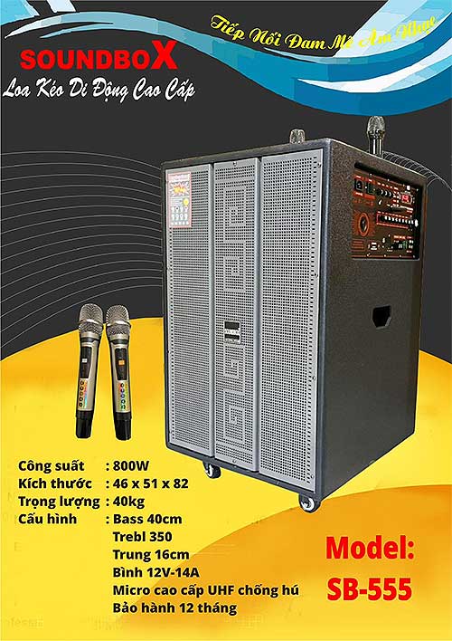 Loa Kéo Di Động Soundbox SB-555G Bass 40cm Công Suất 300W
