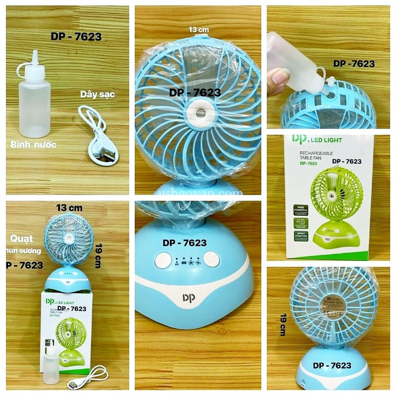 Quạt sạc DP-7623 phun sương