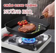 Chảo Nướng Vuông Chống Dính 22cm Cán Gỗ