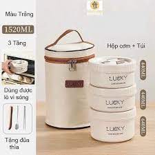 Hộp Cơm 3 Tầng Lucky inox Giữ Nhiệt Kèm Túi