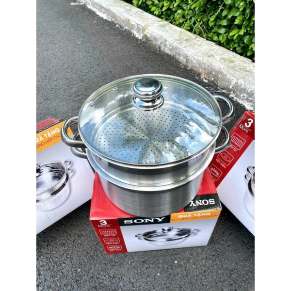 Bộ Nồi Hấp Sony 2 Tầng 26cm Mặt Kính