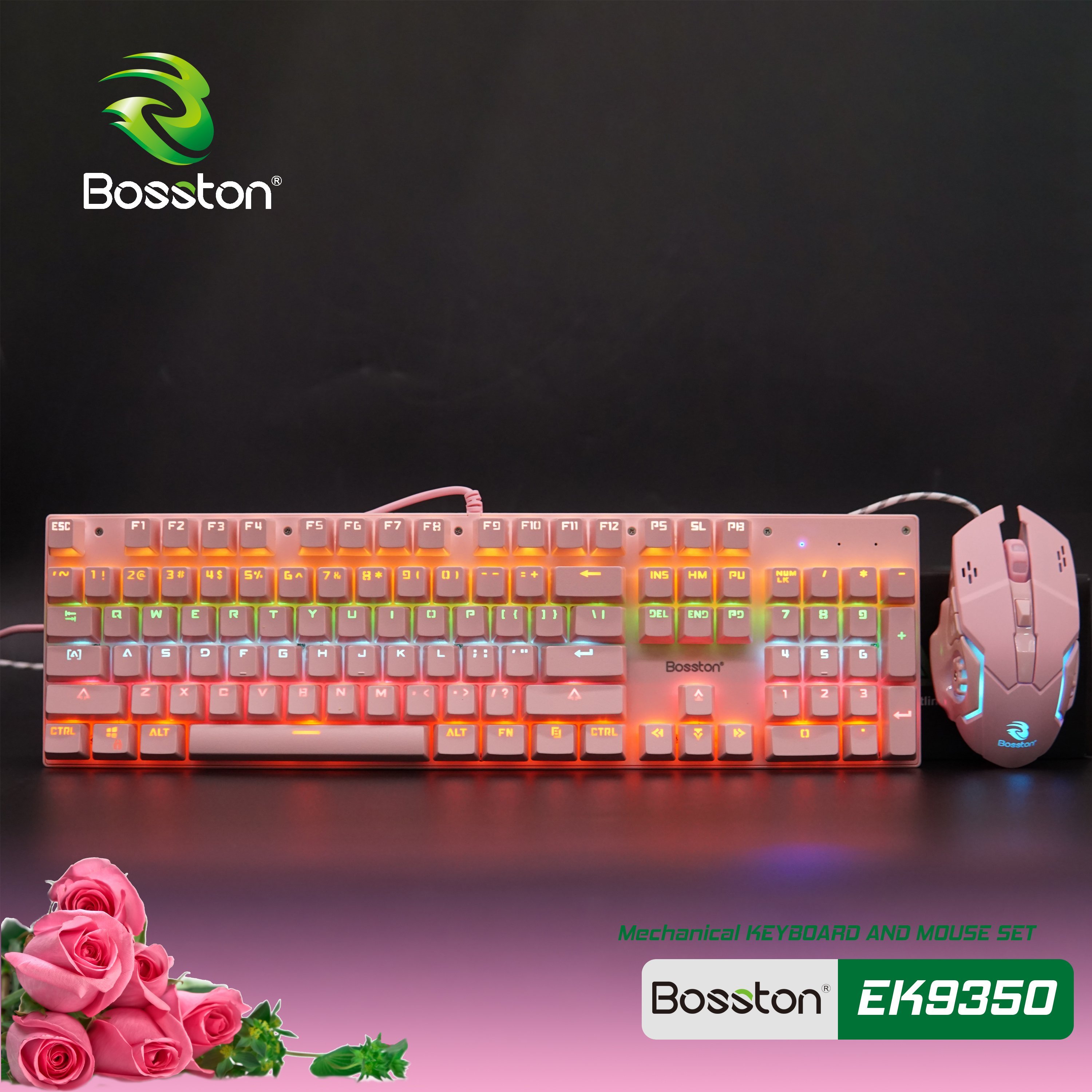 Combo Phím Chuột Cơ Bosston EK9350 Hồng (Pink) Hàng Chính Hãng