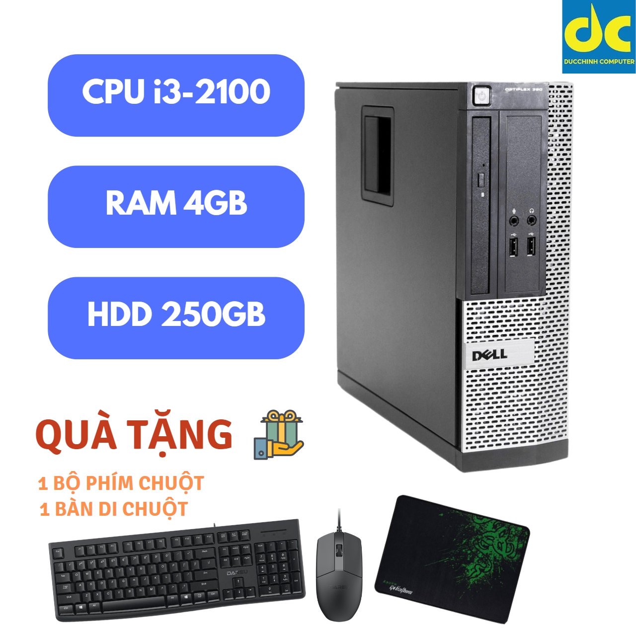 Máy tính Dell Optiplex 390/790/990, Chip i3-2100, Ram 4GB, HDD 250GB, DVD