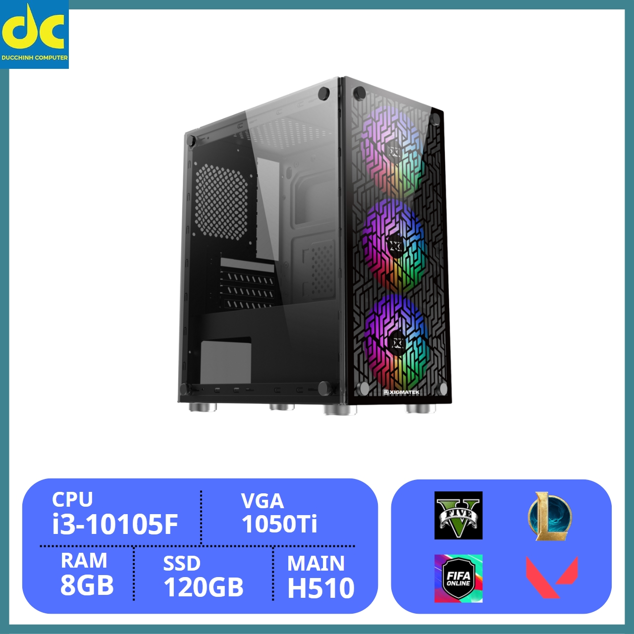 Máy Tính Chơi Game PC Gaming 01(H510/i3-10105F/Ram 8GB/SSD 120GB/VGA 1050Ti 4GB)