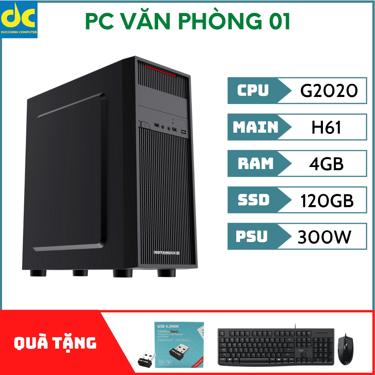 Máy Tính Văn Phòng Main H61, Pentium G2020, Ram 4GB, SSD 120GB