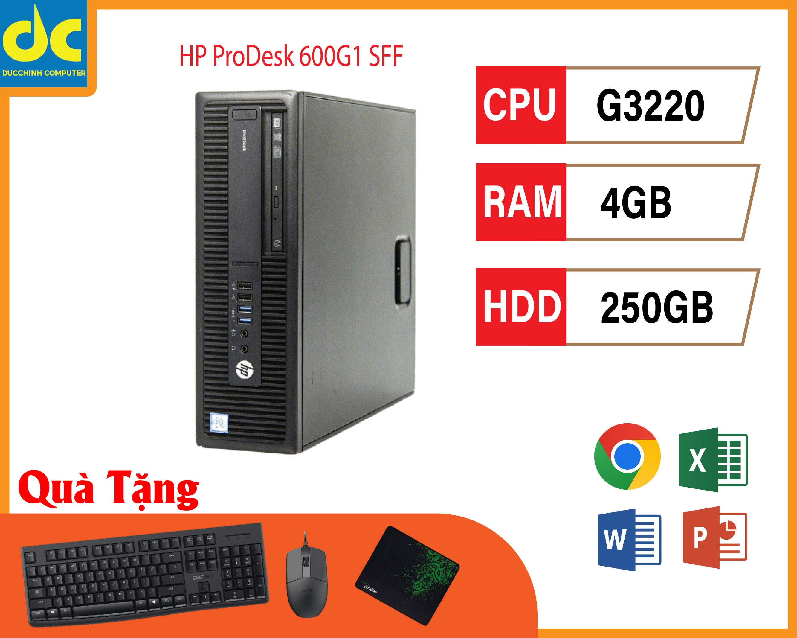 Máy Tính Đồng Bộ HP ProDesk 600 G1 SFF Pentium G3220, Ram 4GB, HDD 250GB giá rẻ cho văn phòng