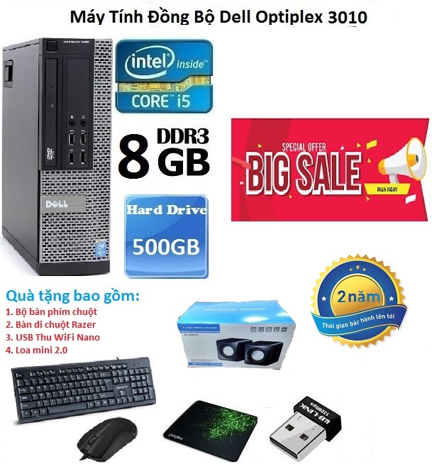 Máy Tính Đồng Bộ Dell Optiplex 3010 ( Core i5 / 8G / SSD 120G ) ,Tặng Bàn phím chuột, USB wifi , Bàn di chuột , Loa mini 2.0-