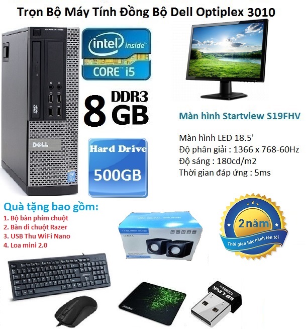 Bộ Máy Tính Đồng Bộ Dell Optiplex 3010 ( Core i5 / 8g / SSD120G ) Và Màn Hình 18,5inch ,Tặng Bàn phím chuột , USB wifi , Bàn di chuột , Loa mini 2.0