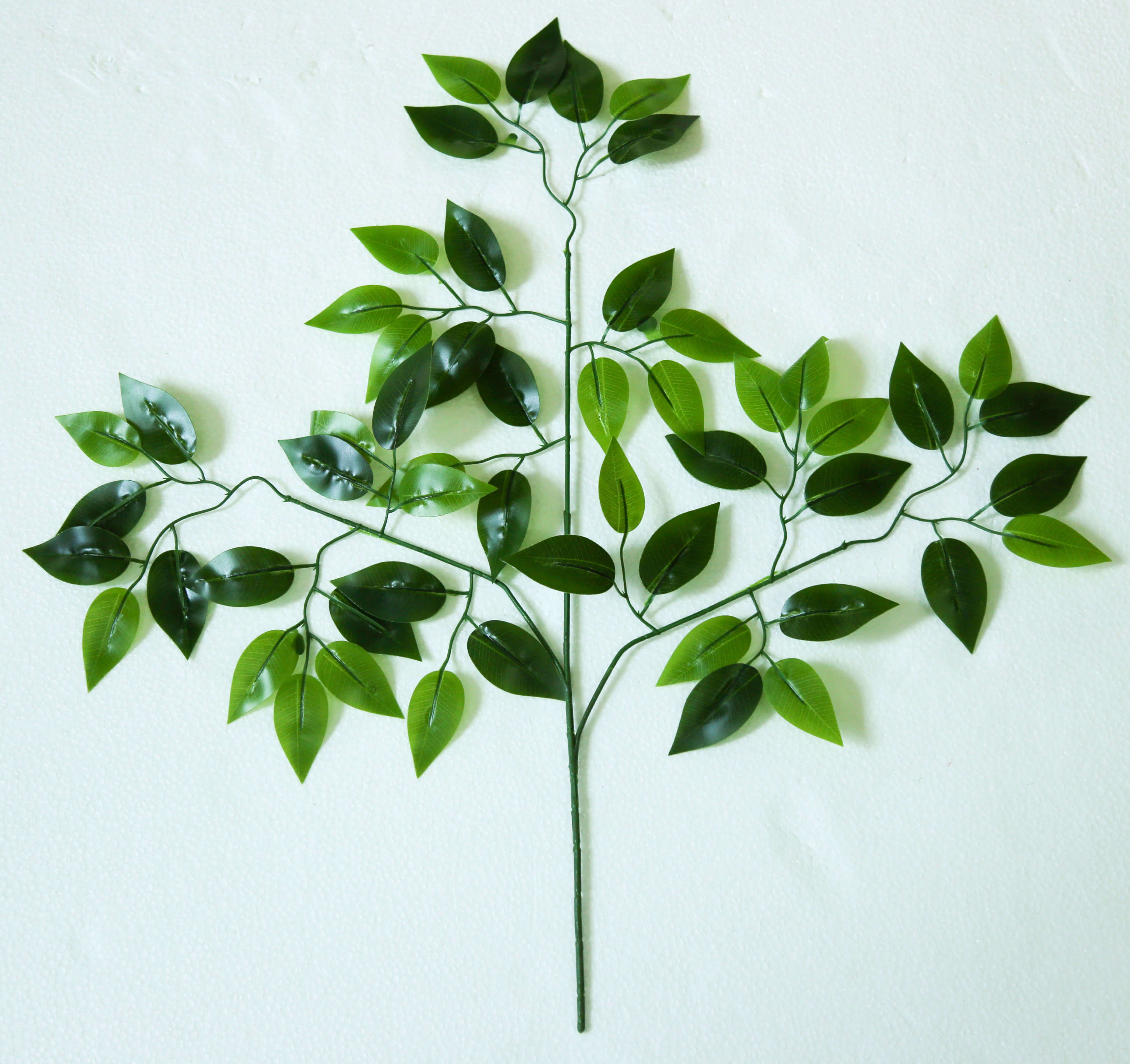 Cành Lá Xanh Giả Decor, Cành Lá Si Xanh 3 nhánh trang trí nhà cửa (55cm) - HC708