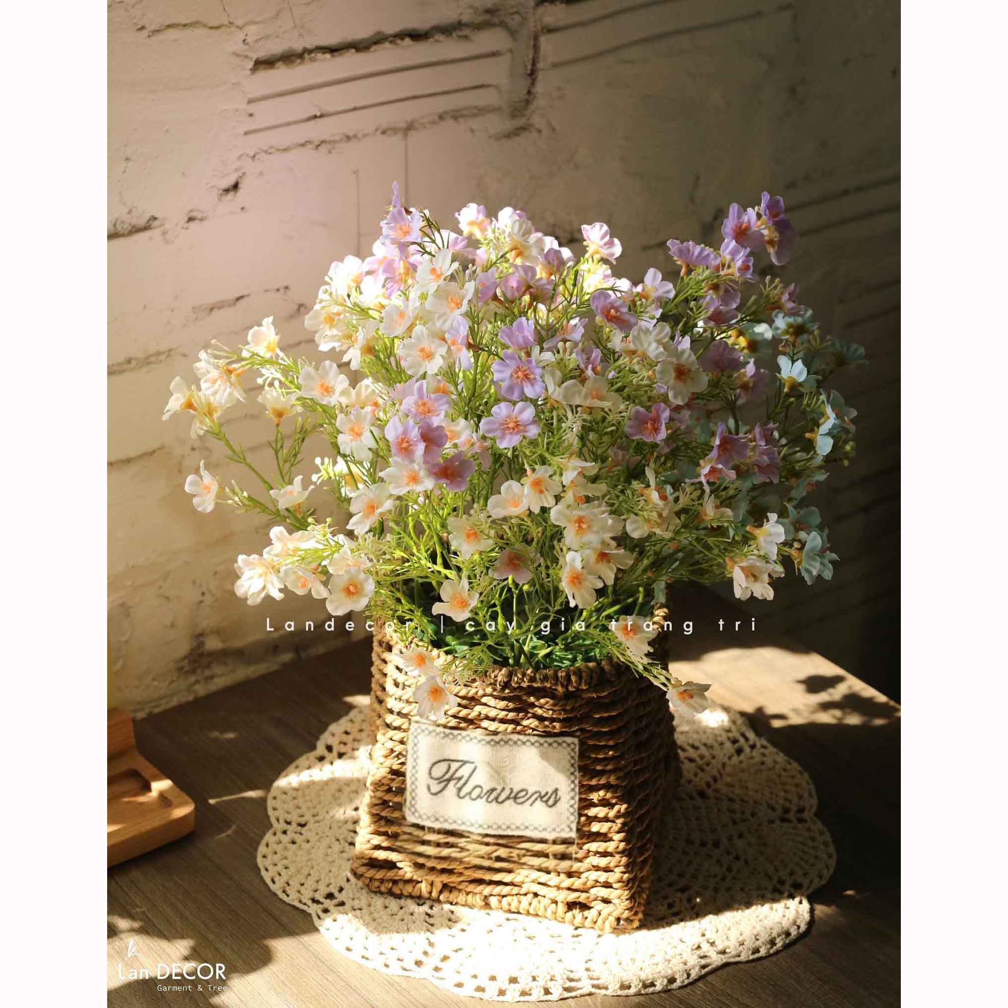 Hoa Giả Decor - Giỏ Hoa Dạ Yến Thảo Giả Trang Trí Phòng Khách Vintage (40cm)- CC1487