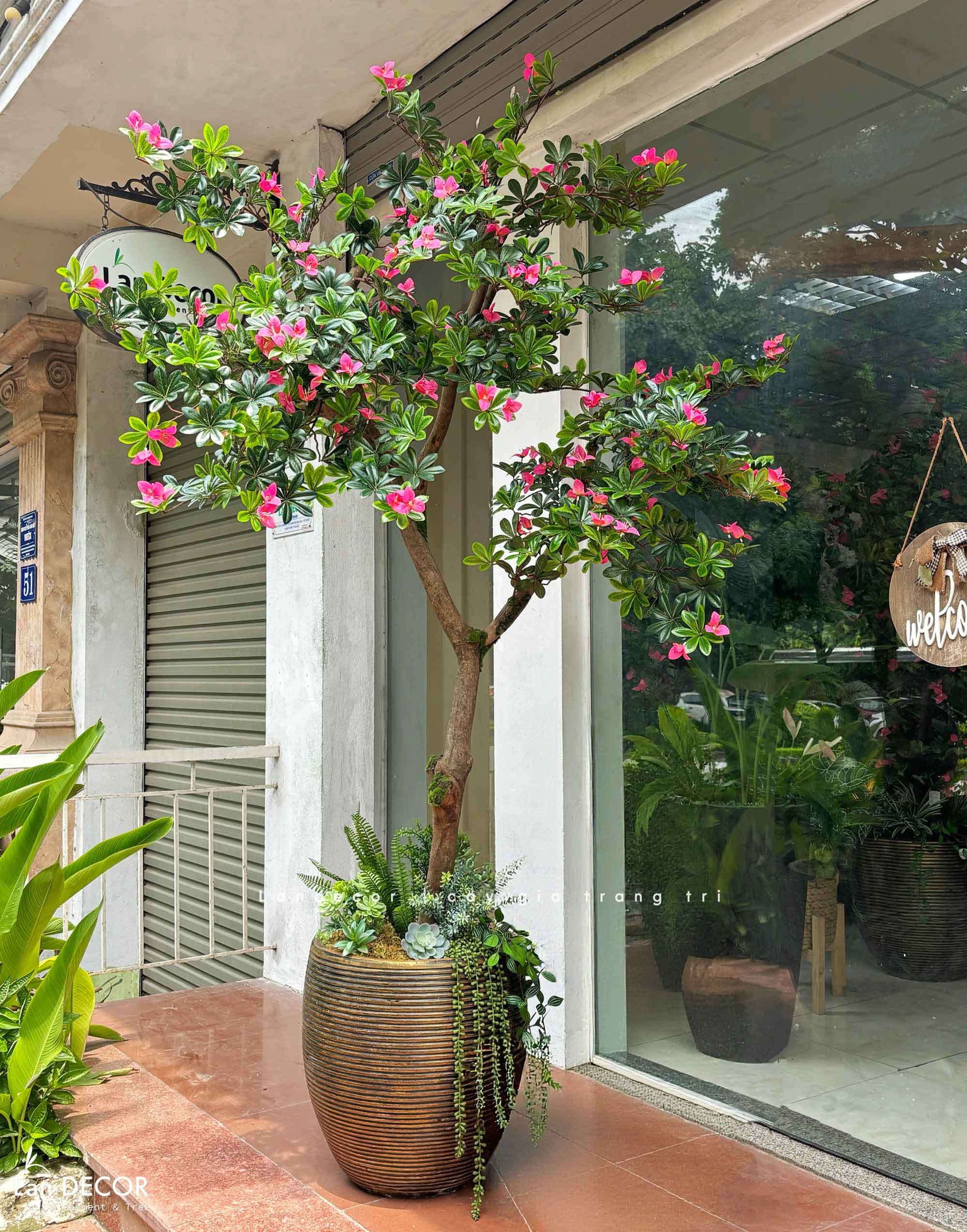 Cây Giả Tiểu Cảnh - Cây Đỗ Quyên Giả Thiết Kế Lan Decor, Trang Trí Không Gian Hiện Đại- CC1393