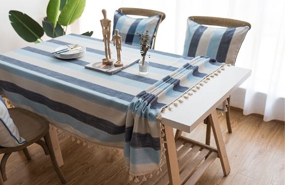 TB324 - Khăn trải bàn kẻ sọc xanh dương, trắng