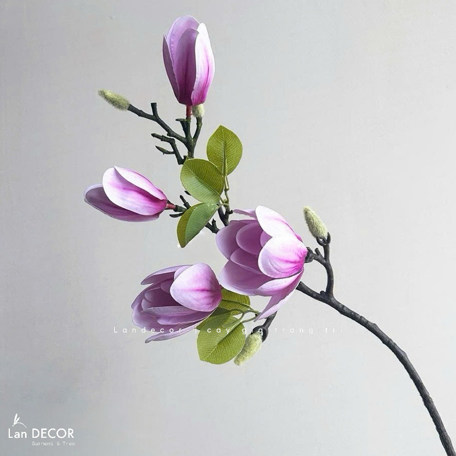 Hoa Giả Decor - Cành Hoa Mộc Lan Giả Trang Trí (65cm)- HC1326
