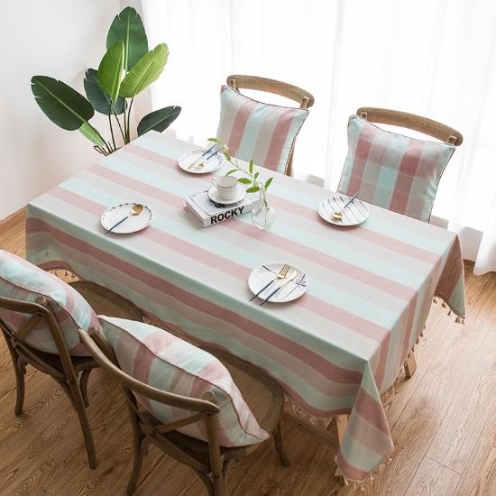 TB325 - Vải Canvas kẻ sọc hồng, xanh