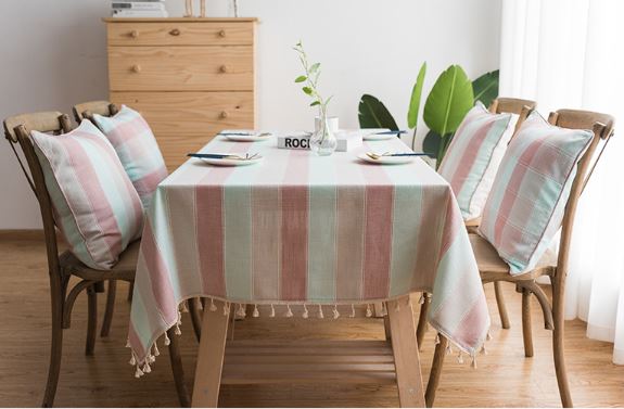 TB325 - Khăn trải bàn kẻ sọc hồng xanh