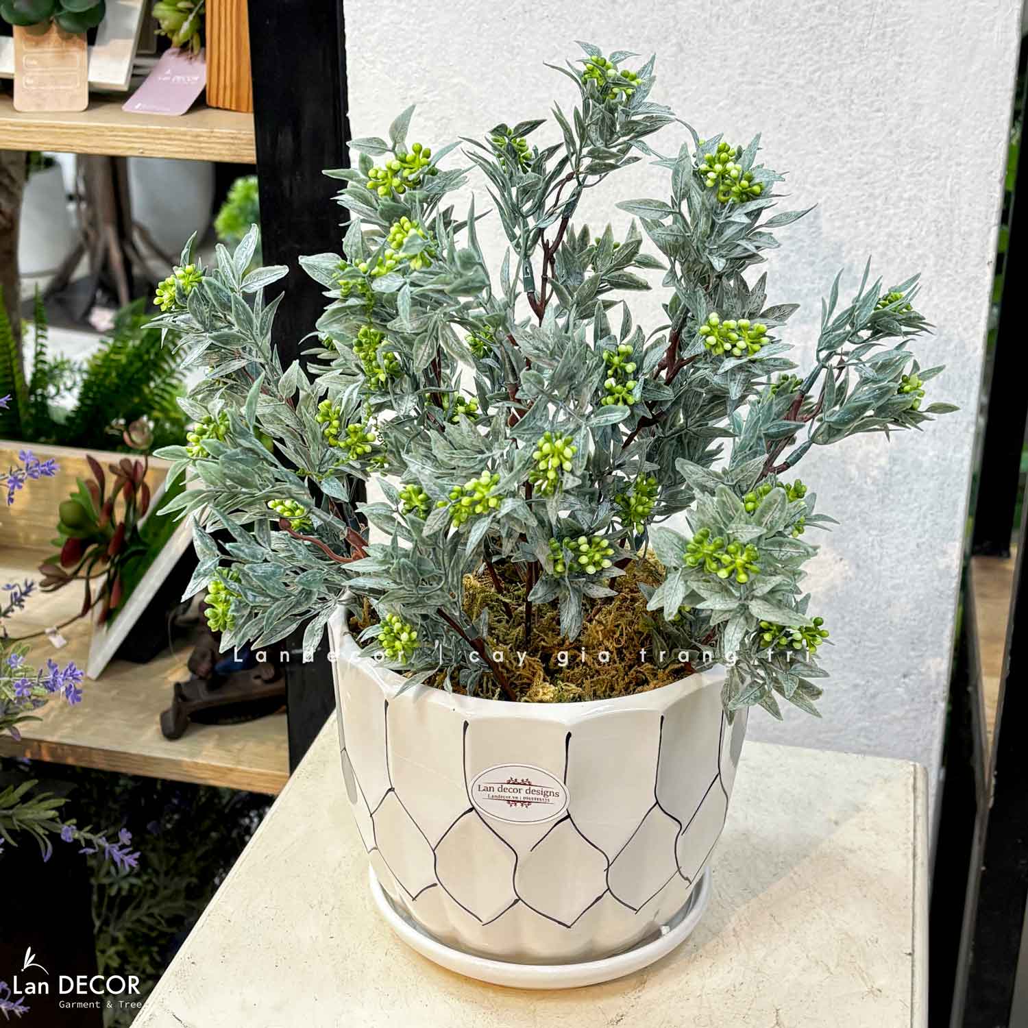 Copy of Cây Giả Để Bàn - Cây Ngải Cứu Có Hoa Giả Để Bàn (45cm) - CC1460