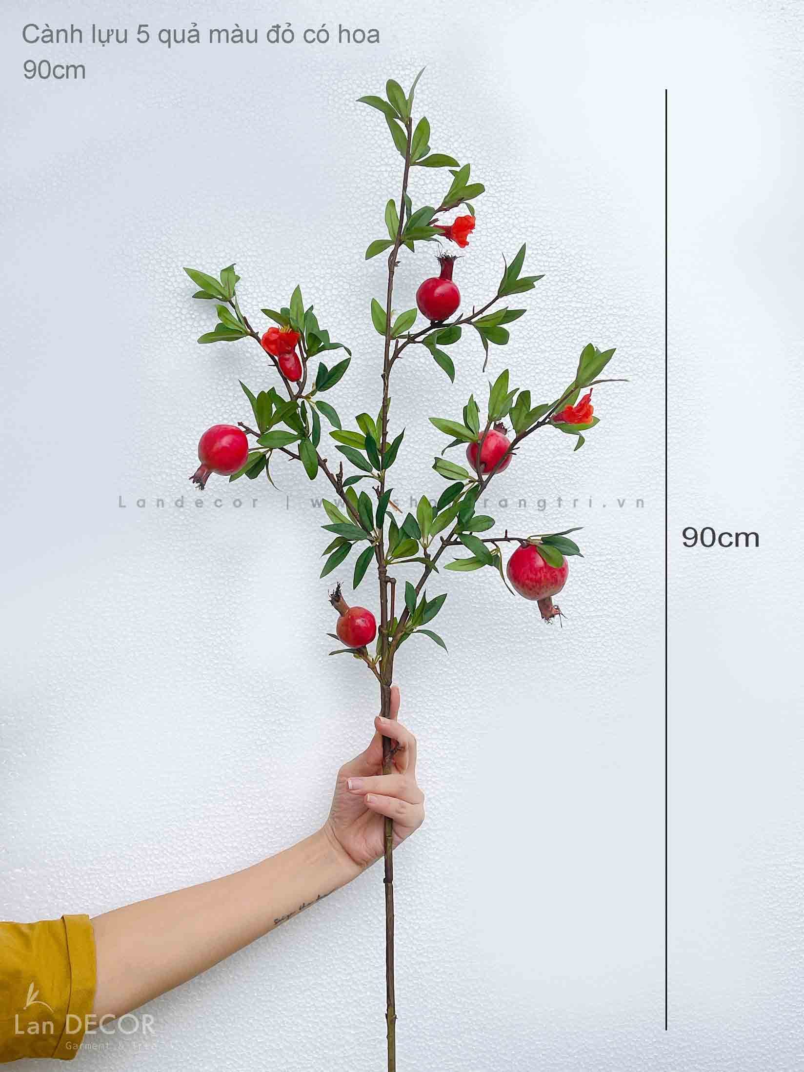 Lựu Giả, Cành Lựu Giả 5 Quả Có Hoa Decor Bắt Mắt- HC941