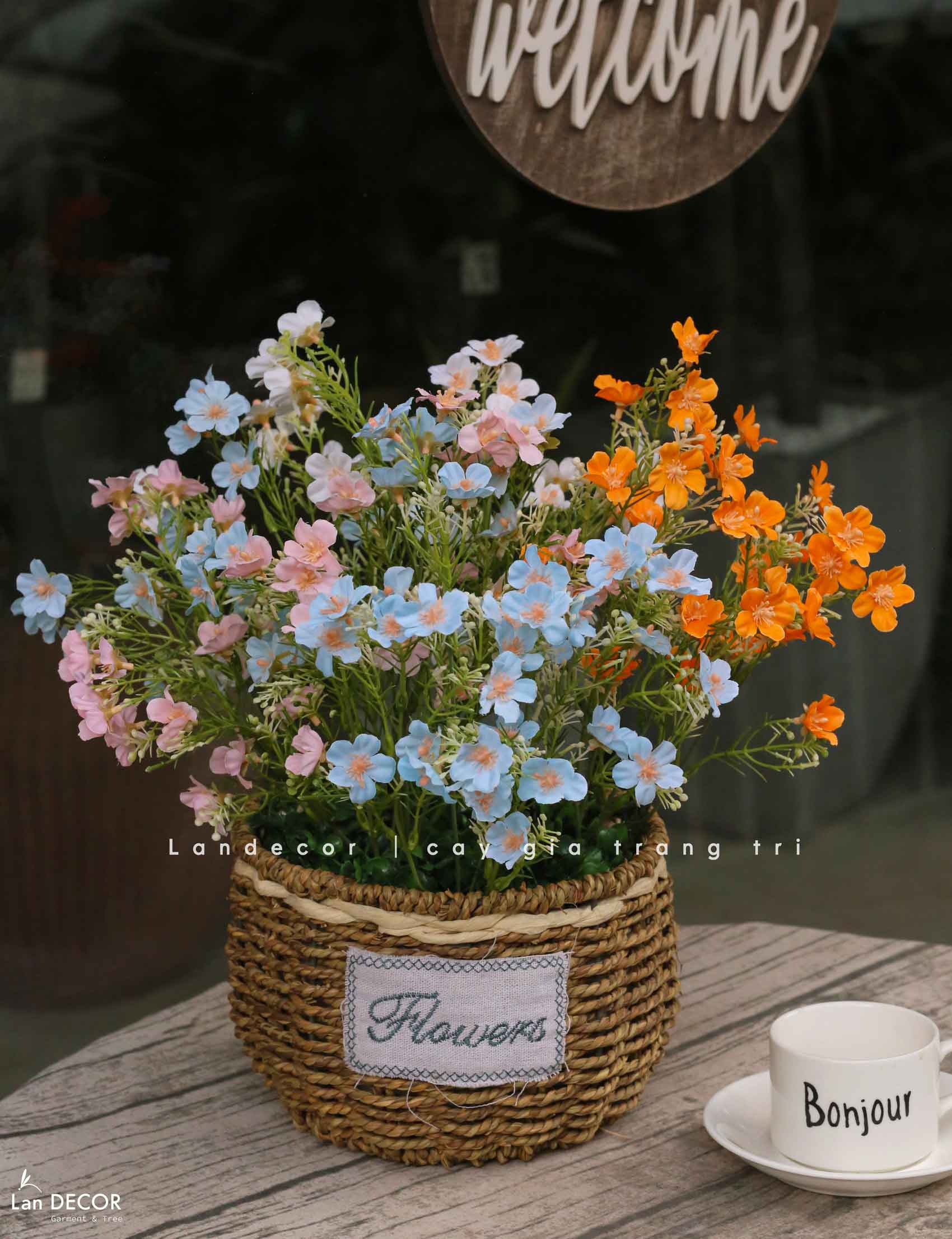 Giỏ Hoa Giả- Giỏ Hoa Dạ Yến Thảo Giả Decor Bàn Trà (40cm)- CC1458