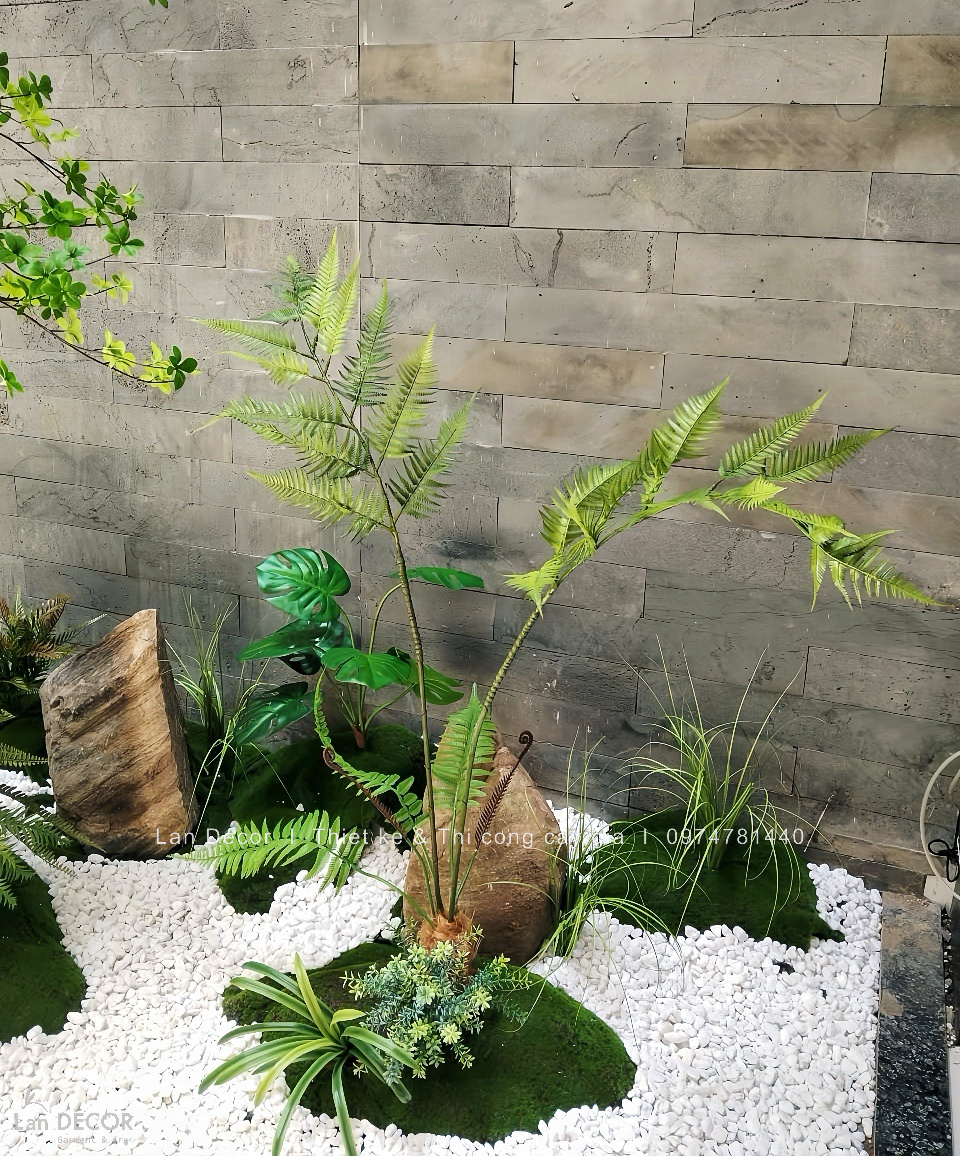 Thiết Kế Tiểu Cảnh Giếng Trời, Decor Cây Thạch Nam Giả Đẹp Tự Nhiên