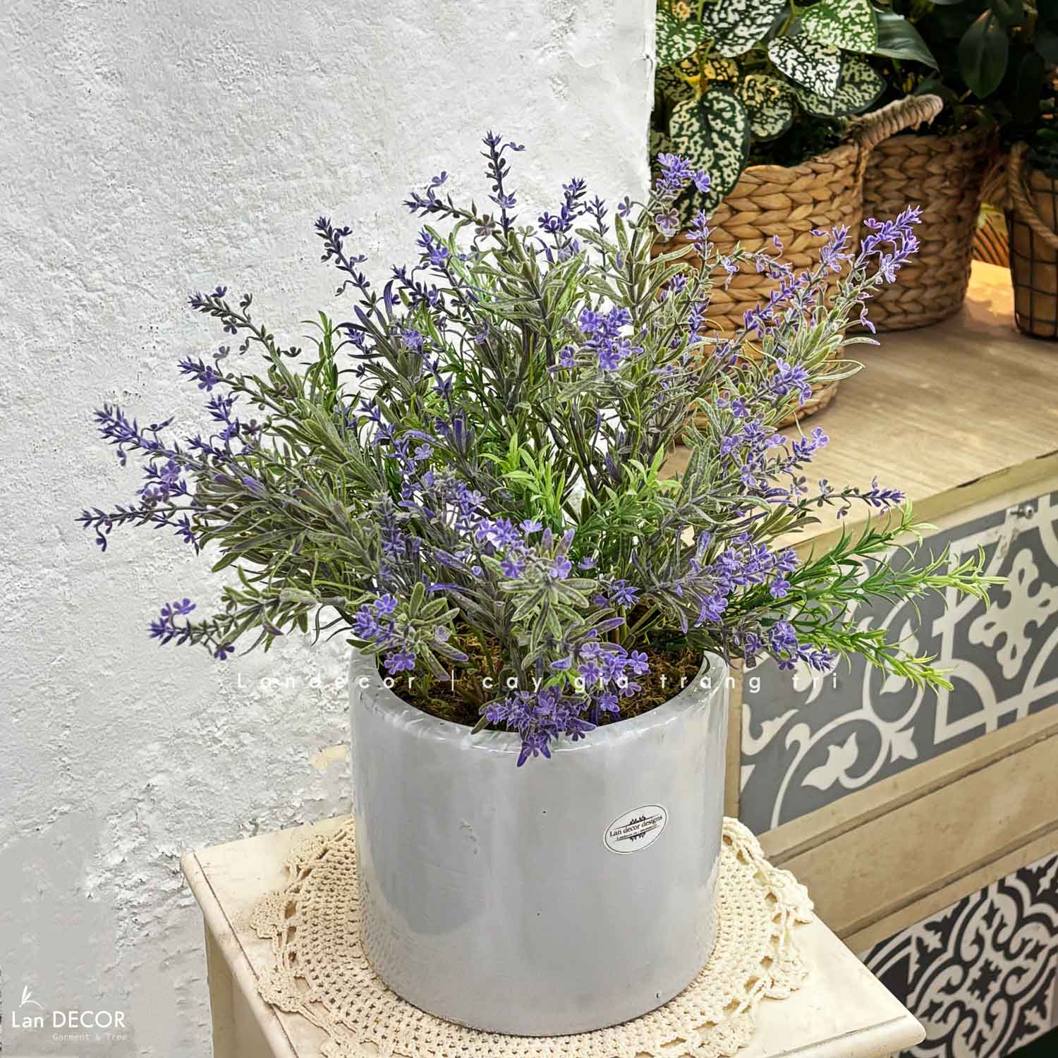 Hoa Oải Hương Giả Trang Trí- Chậu Hoa Oải Hương Giả Decor Quán Cafe (50cm)- CC1469