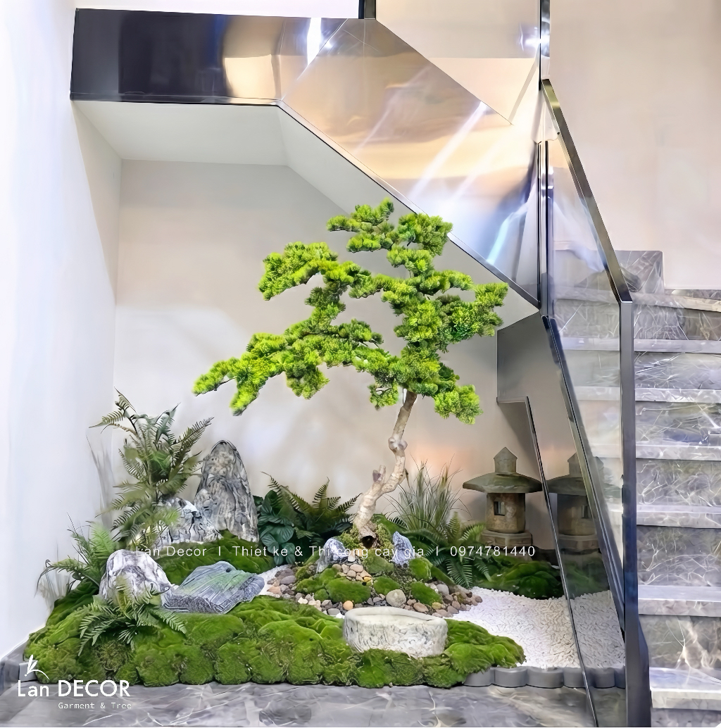 Cây Bonsai- Tiểu Cảnh Cây Tùng Bonsai Giả Thiết Kế Cầu Thang Căn Hộ