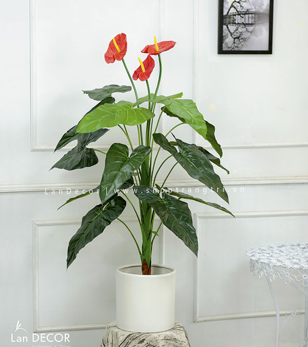 Cây hoa hồng môn cây giả trang trí Lan Decor 120cm - LC2373