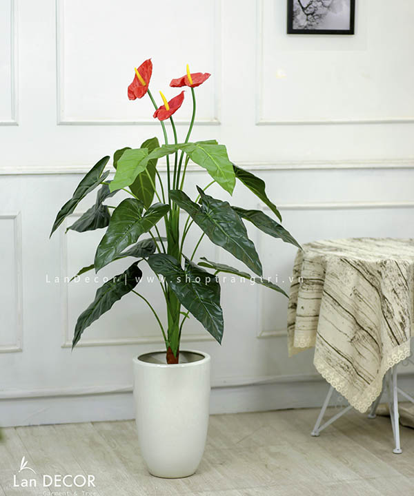 Cây hoa hồng môn cây giả trang trí Lan Decor 120cm - LC2373