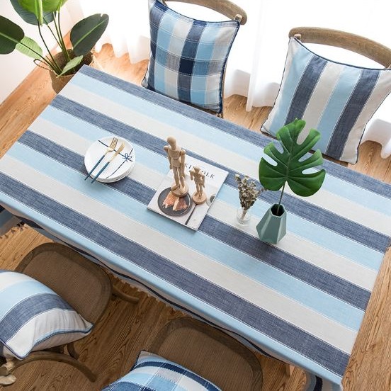 TB324 - Vải Canvas kẻ sọc xanh dương, trắng