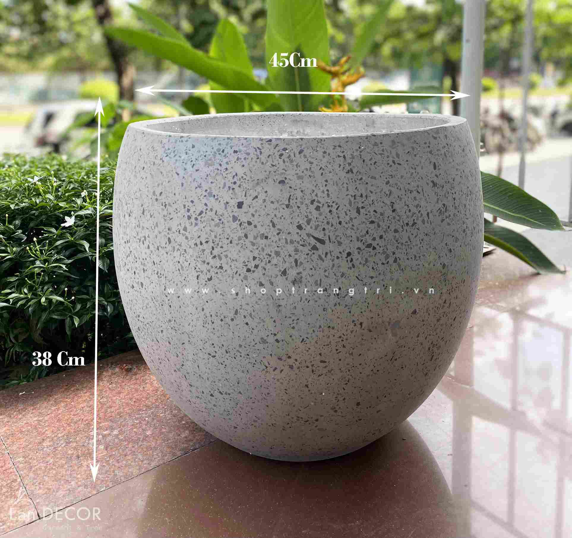 Chậu xi măng trứng đá mài trồng cây LanDecor - CXM032