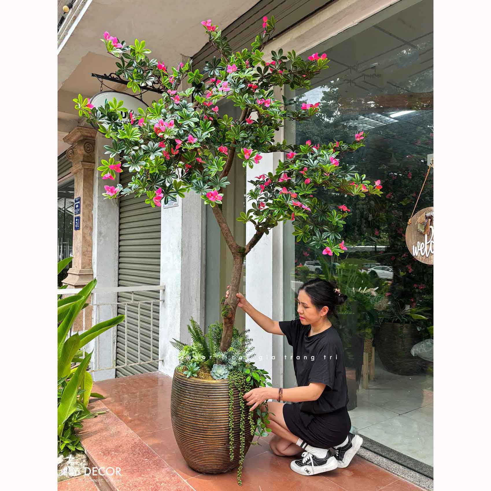 Cây Giả Tiểu Cảnh - Cây Đỗ Quyên Giả Thiết Kế Lan Decor, Trang Trí Không Gian Hiện Đại- CC1393